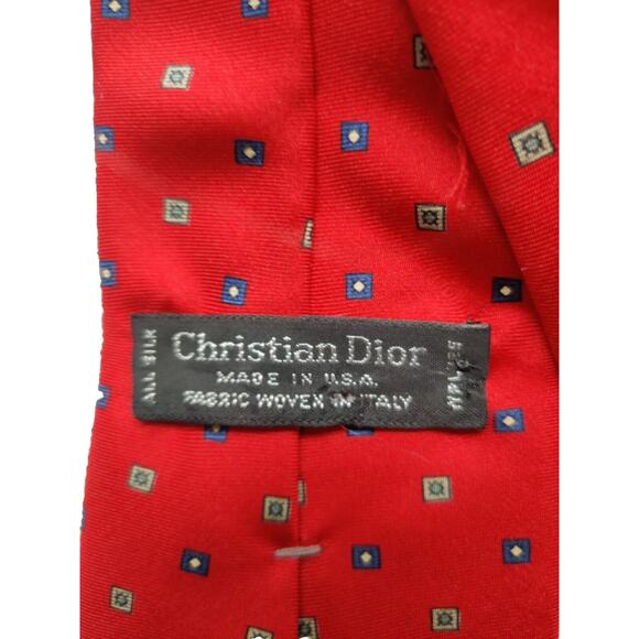Christian Dior Neck Tie Red, Silk Fabric Woven In Italy But Tie Made In USA Mens - Picture 3 of 4